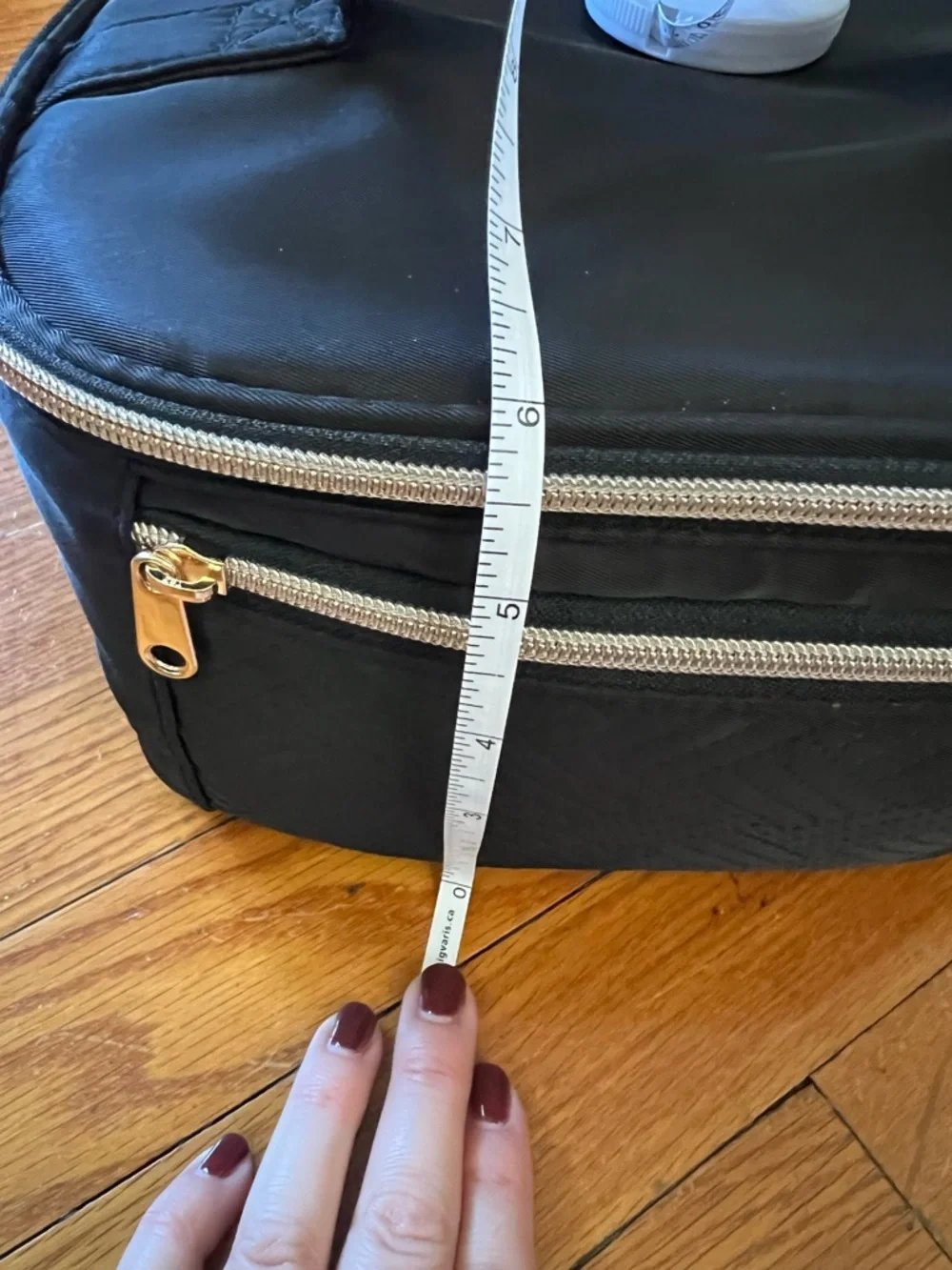 Hands Free Nursing Pump Black Bag with Gold Hardware, Tan Interior